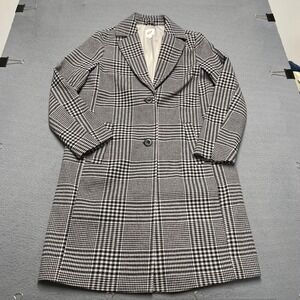 Gap Coat Womens Small Black Check Plaid Button Front Lined Mid Length Classic